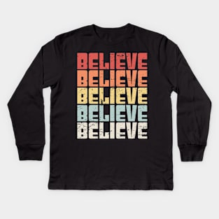 BELIEVE | Retro 70s Alien UFO Kids Long Sleeve T-Shirt